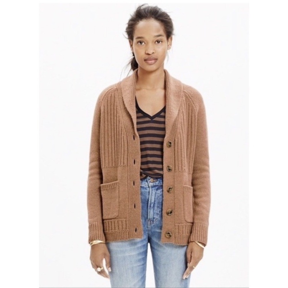 Madewell Women Merino Wool Shawl Collar Ribbed Cardigan M Chunky Preppy Academia